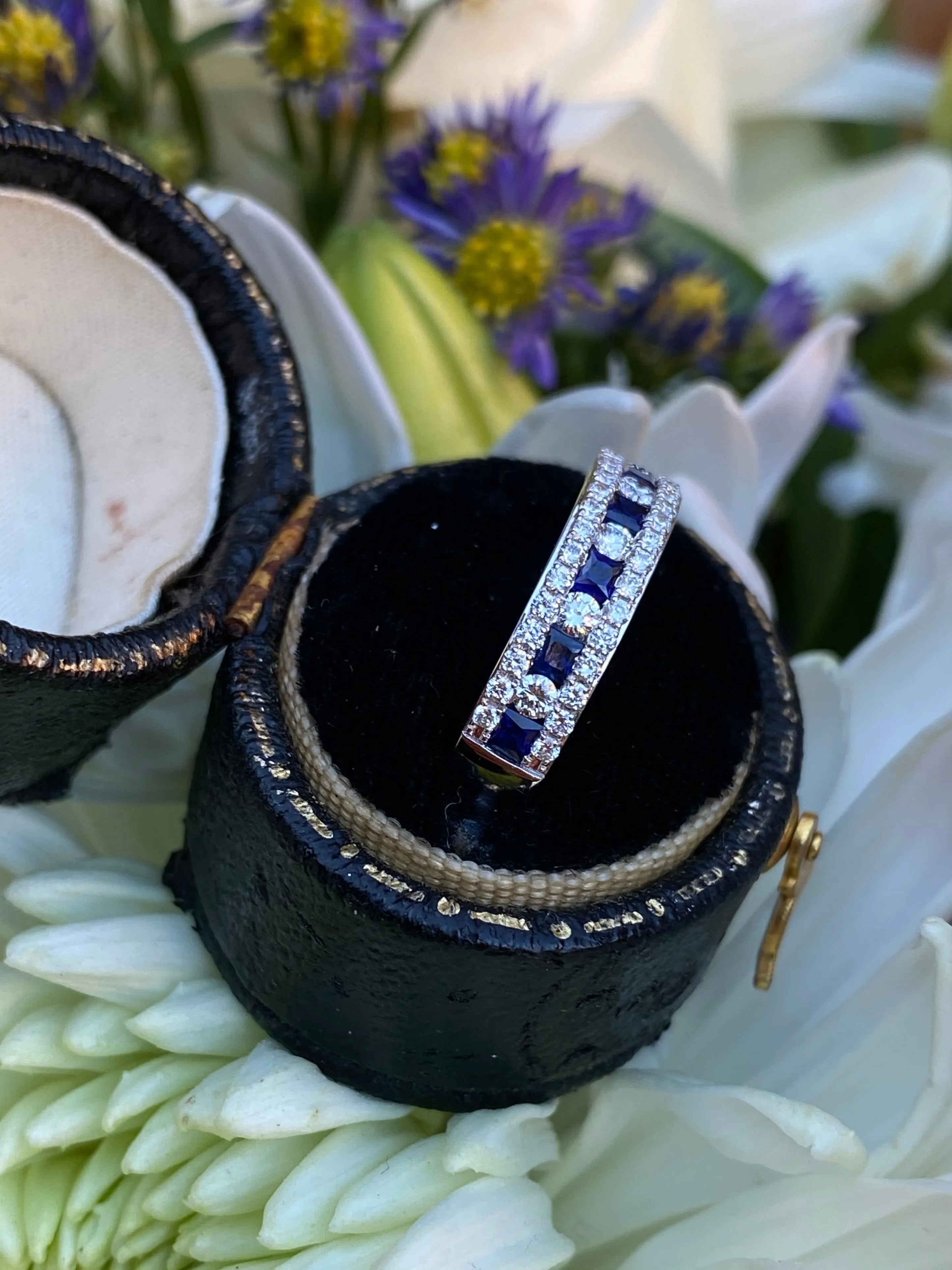 Contemporary Sapphire and Diamond Half Eternity Ring 0.43ct   0.45ct 18ct White Gold