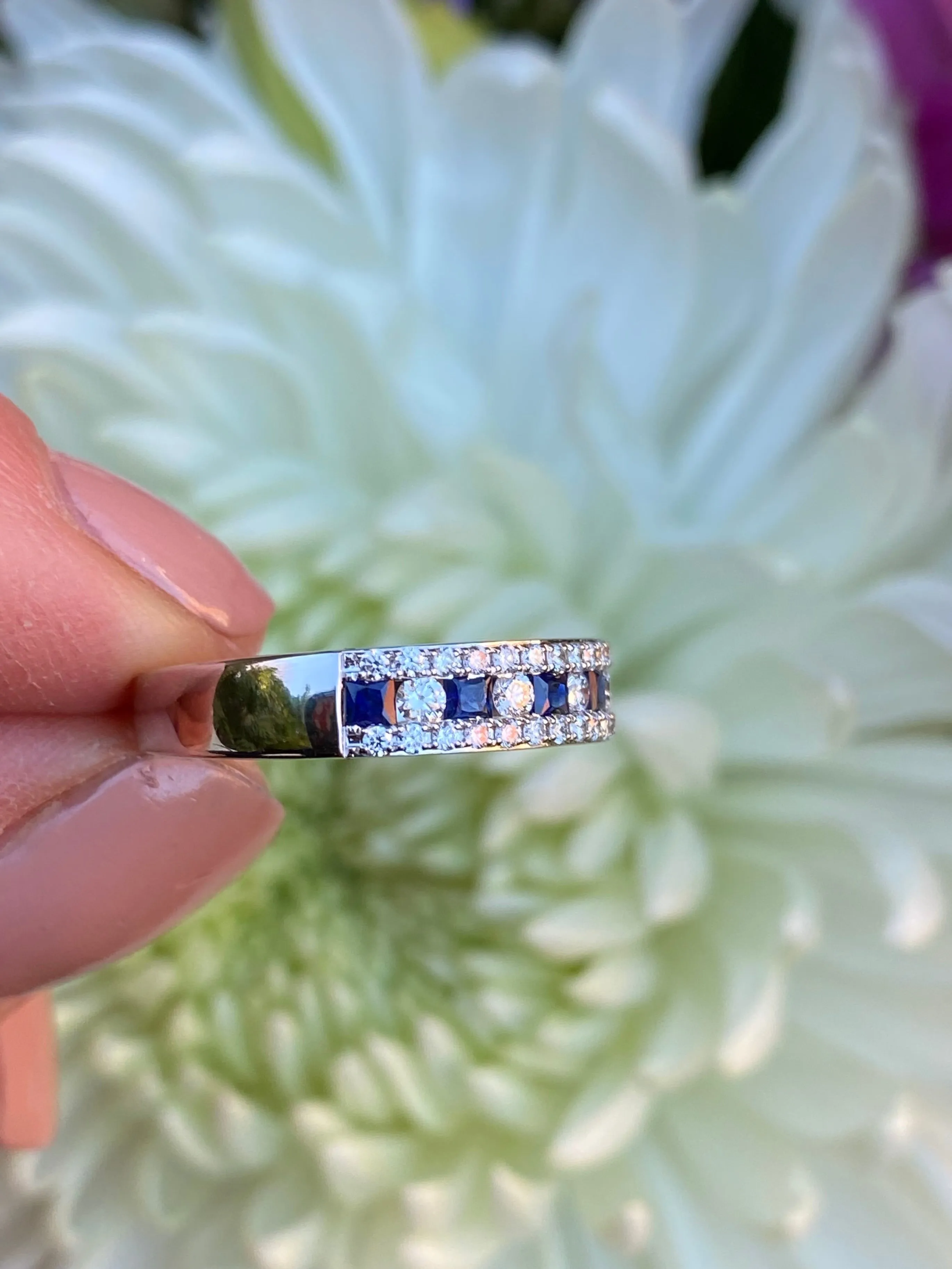 Contemporary Sapphire and Diamond Half Eternity Ring 0.43ct   0.45ct 18ct White Gold