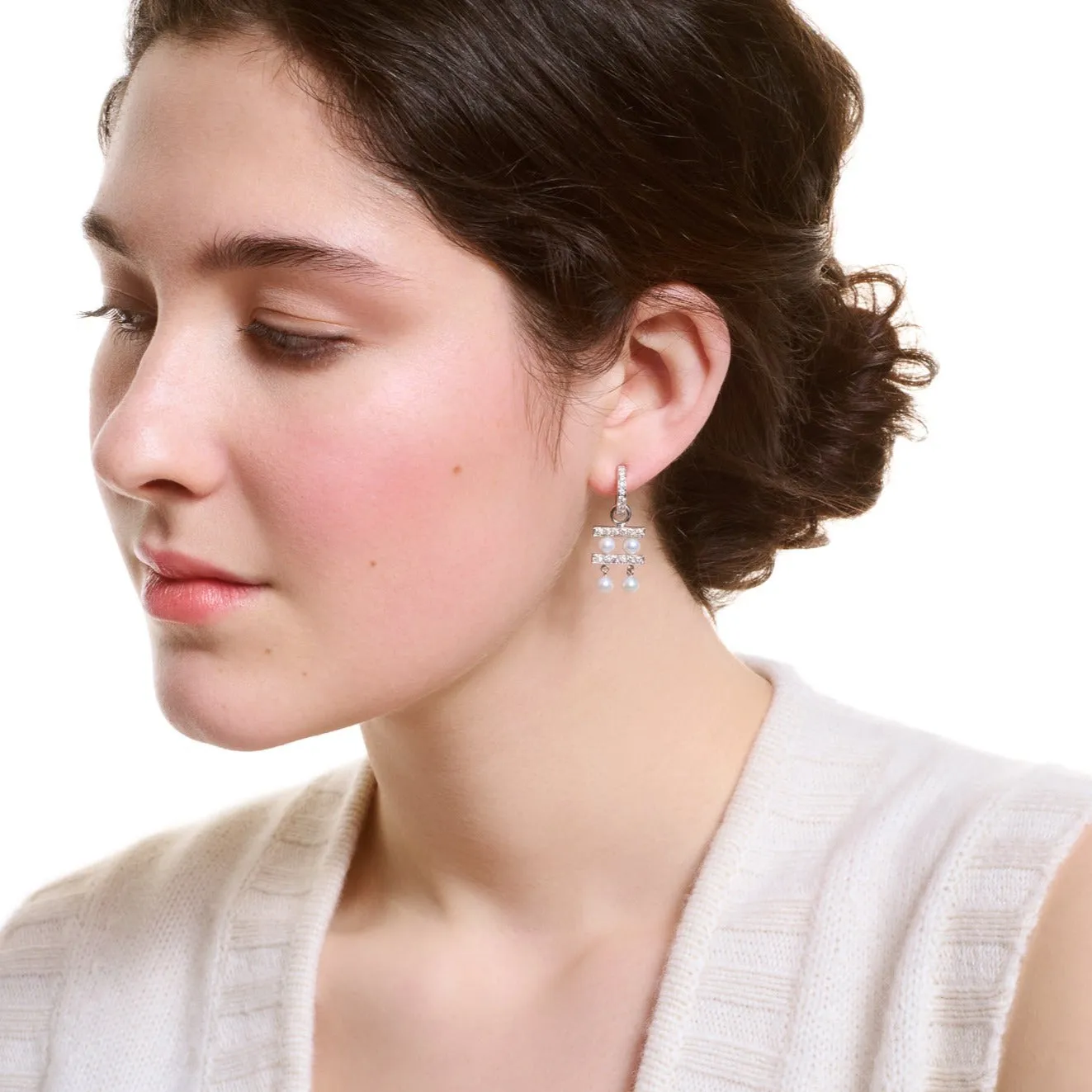 Couture Double Earring Drops Yellow Gold - Pearl