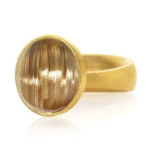 Devta Doolan Rare Cat's-Eye Golden Rutilated Quartz One of a Kind Gold Ring
