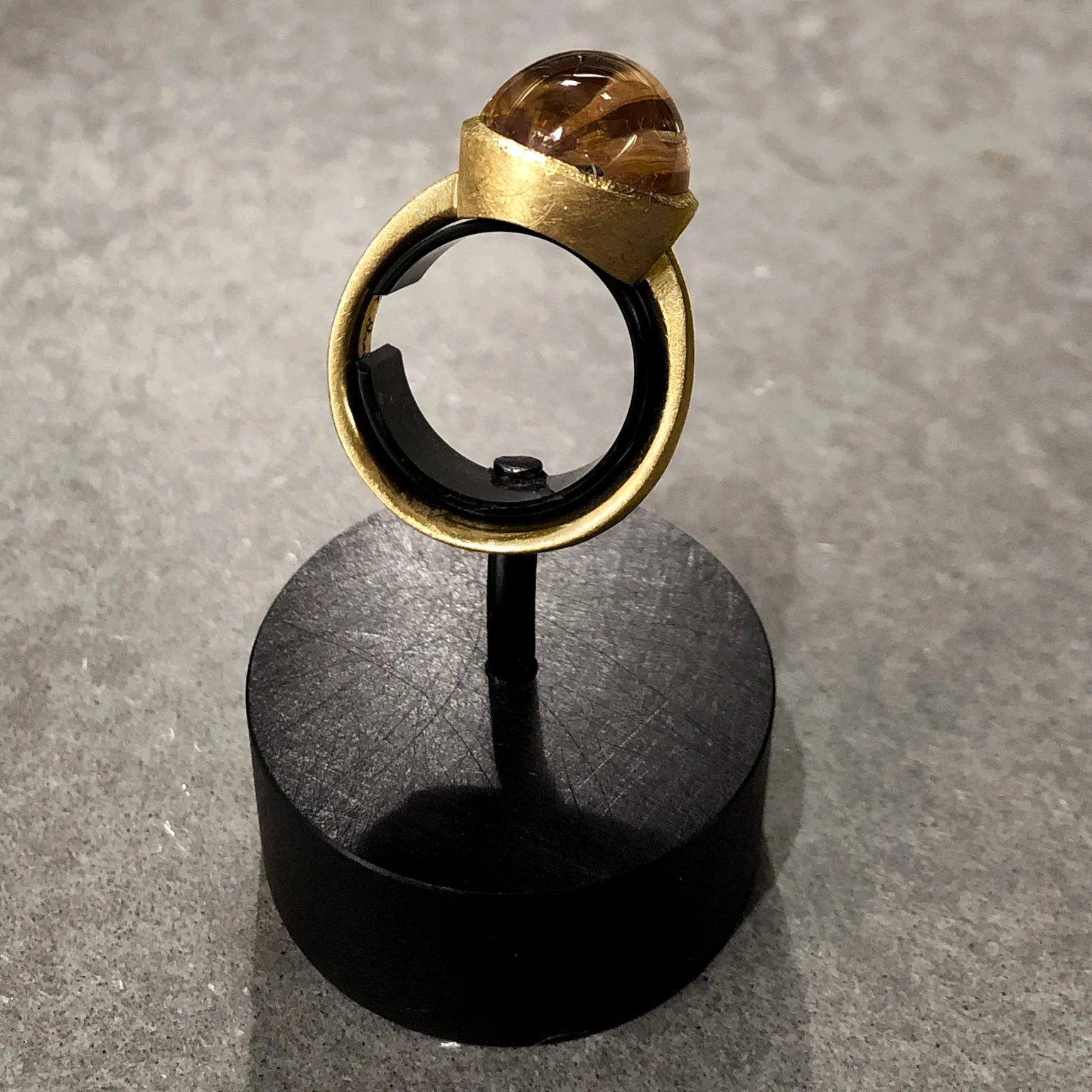 Devta Doolan Rare Cat's-Eye Golden Rutilated Quartz One of a Kind Gold Ring