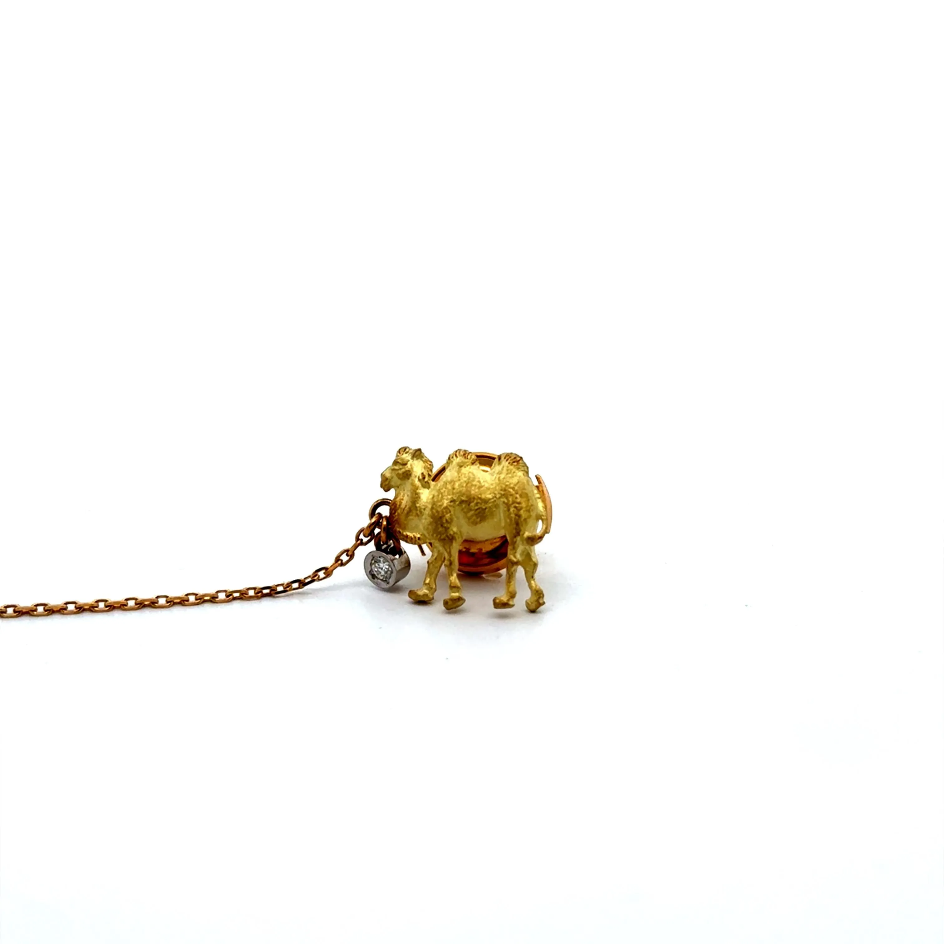 Diamond 18k Yellow Gold Camel with Riders Brooch Tie-Pin Chain