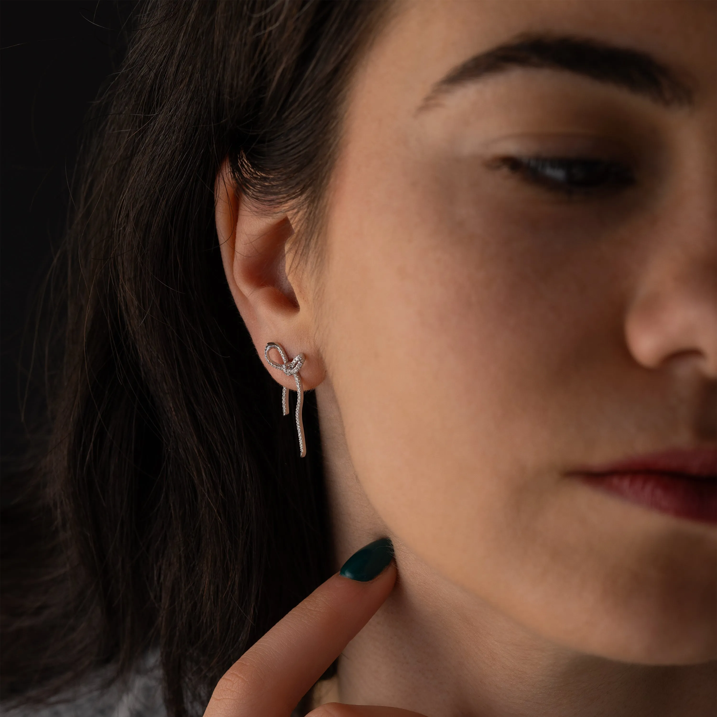 Diamond Bow Earrings - In Stock
