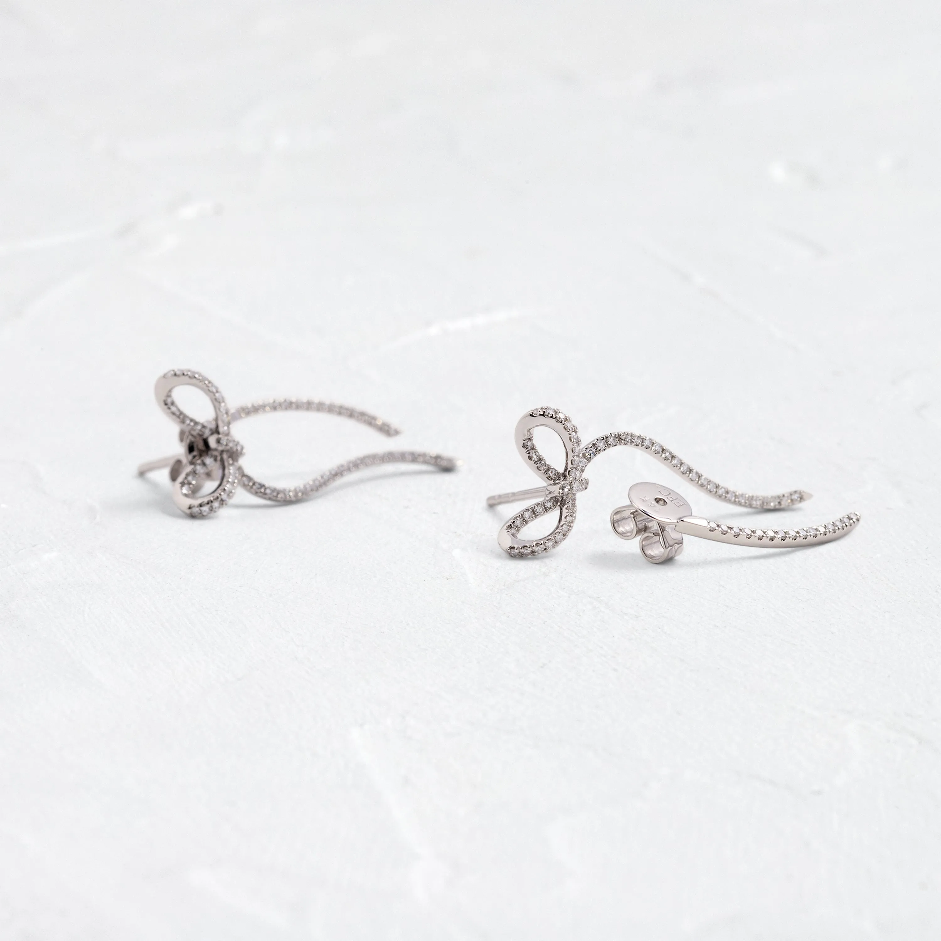 Diamond Bow Earrings - In Stock