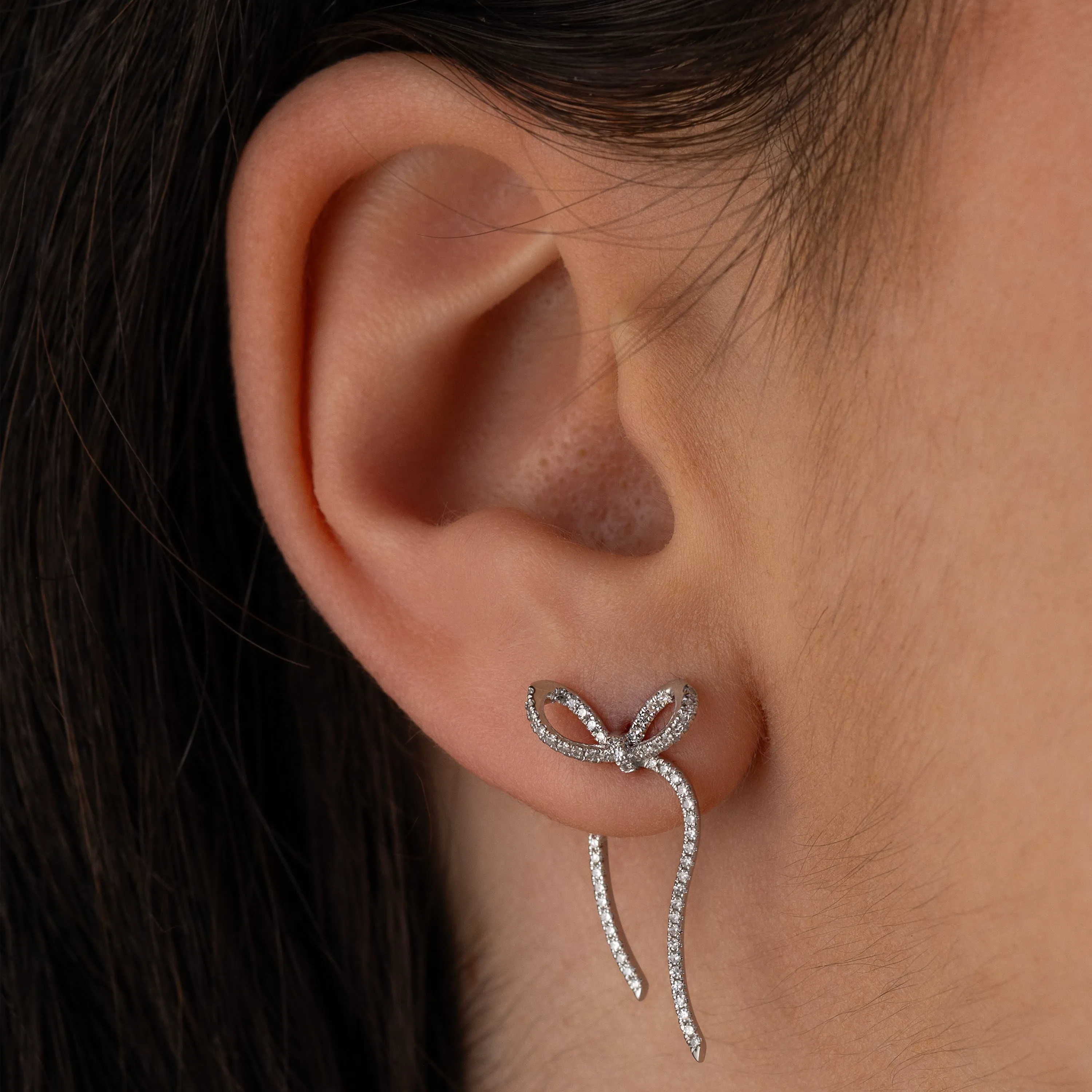 Diamond Bow Earrings - In Stock