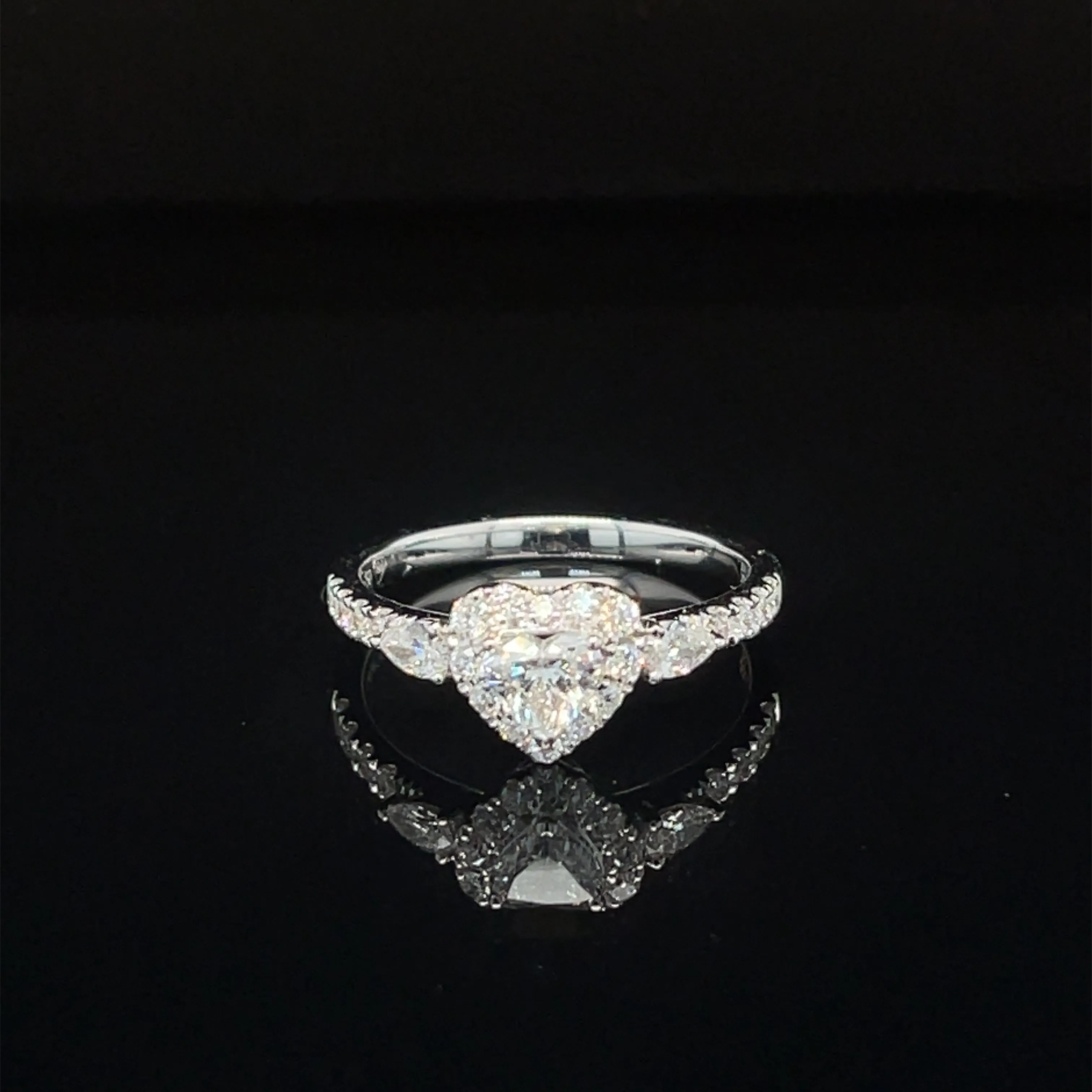 Diamond Heart Cluster Engagement Anniversary Promise Ring in 18k White Gold - #610 - RGDIA670598
