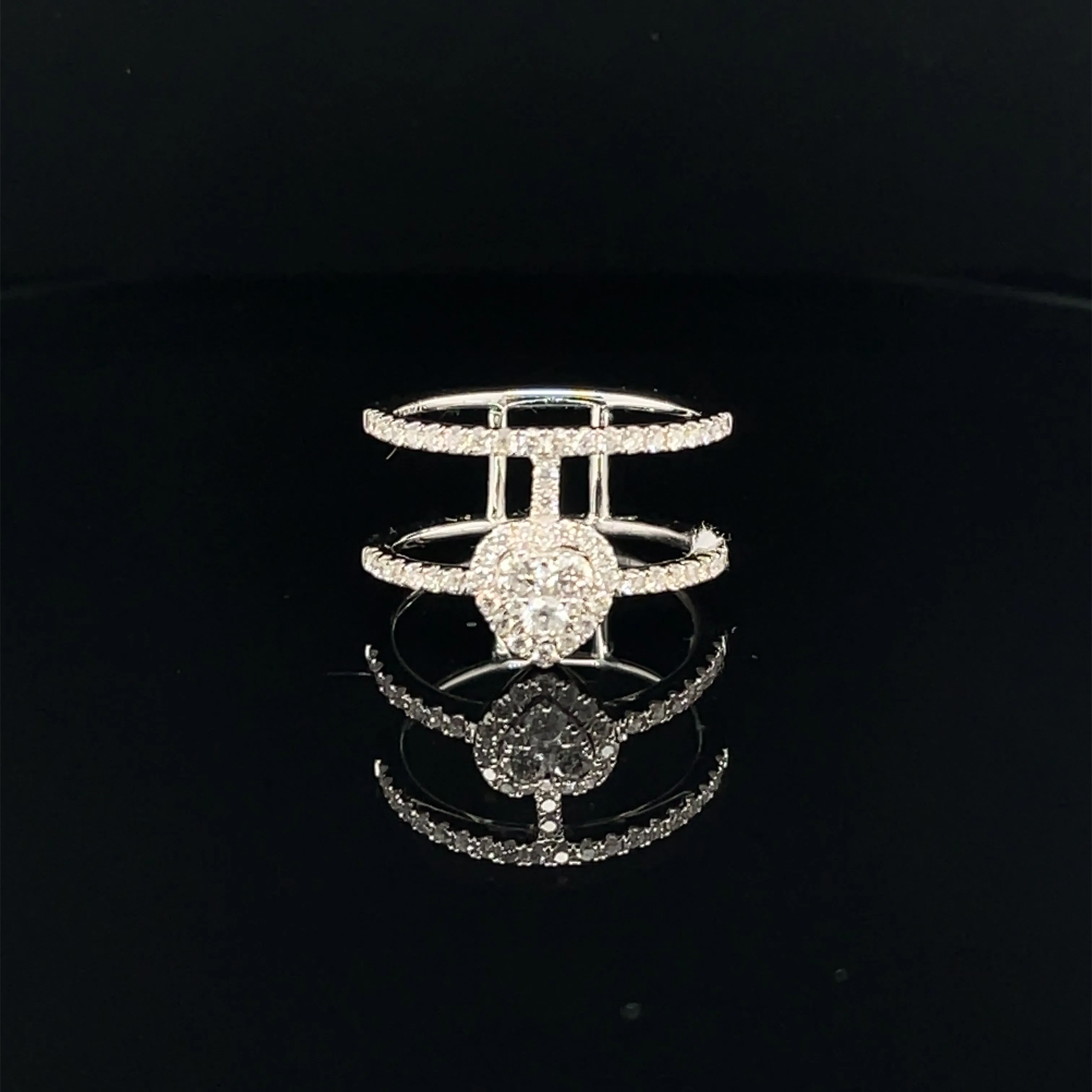 Diamond Heart Halo Double Stacking Ring in 18k White Gold - (#30-HRDIA004512)