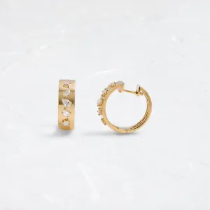Diamond Multifaceted Gold Hoop Earrings - In Stock