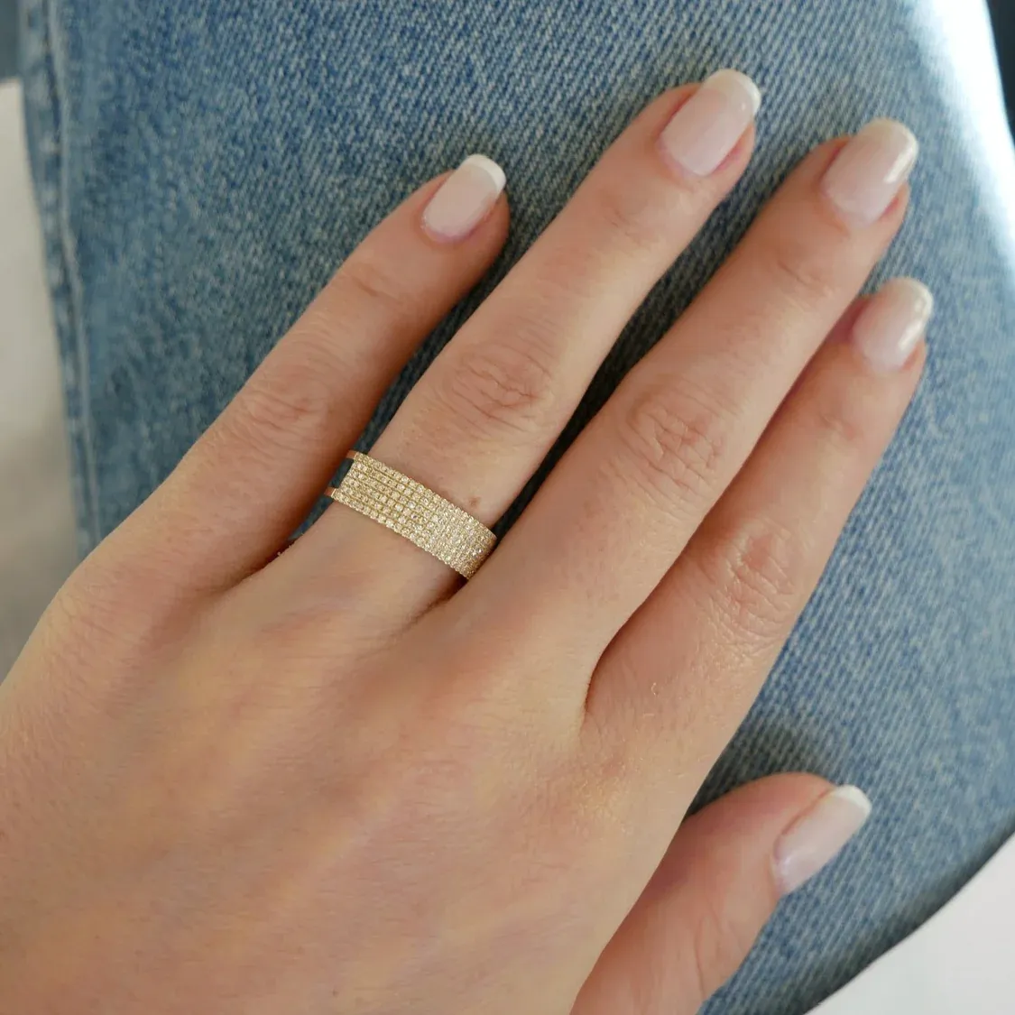 Diamond Six Row Gold Cigar Band Ring