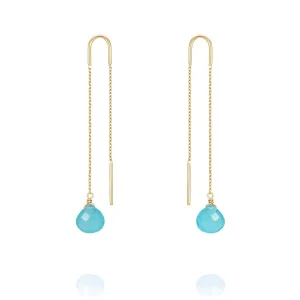 Drop Threader Earrings Turquoise Jade - 18k Gold