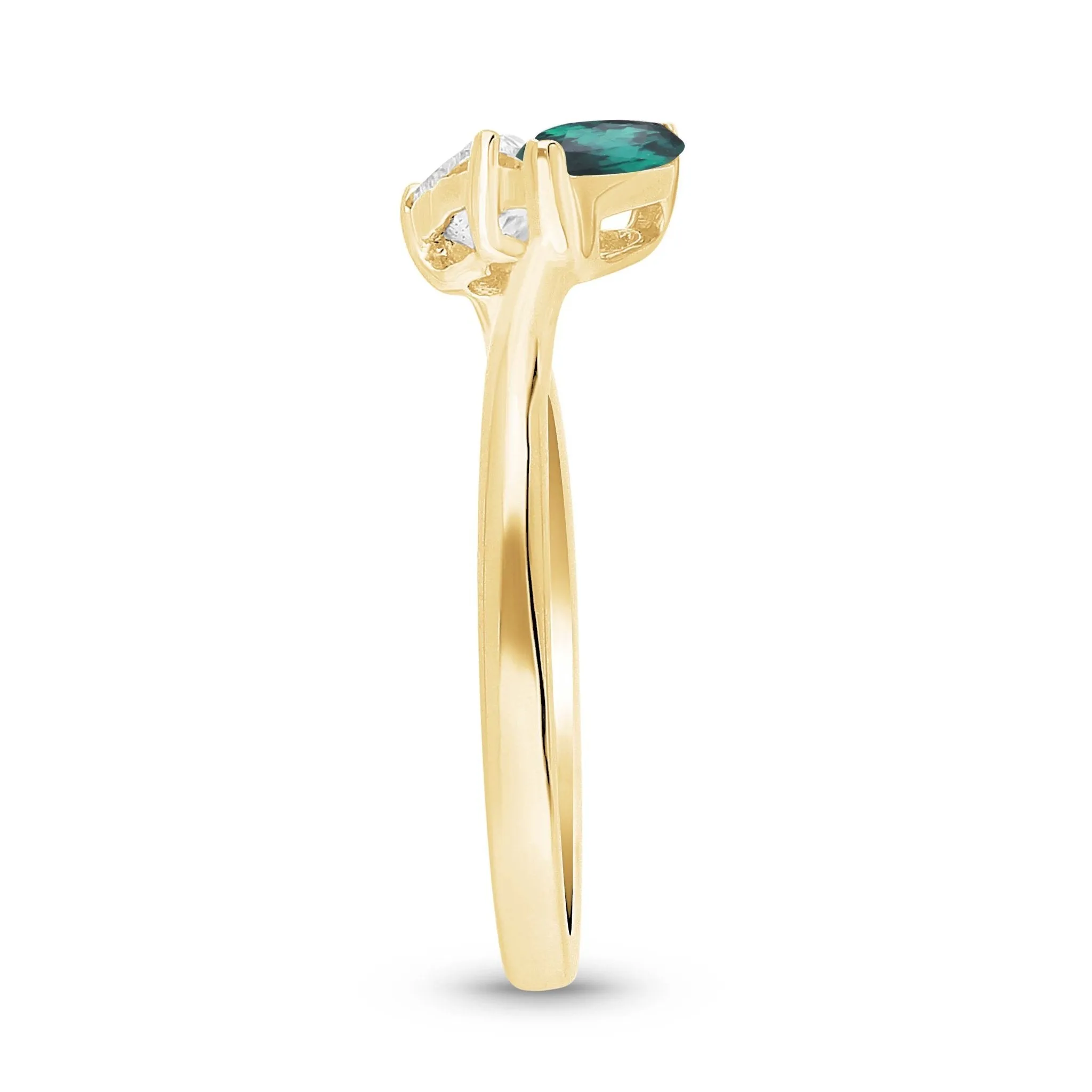 Emerald Marquise and Diamond Heart Open Ring - YG