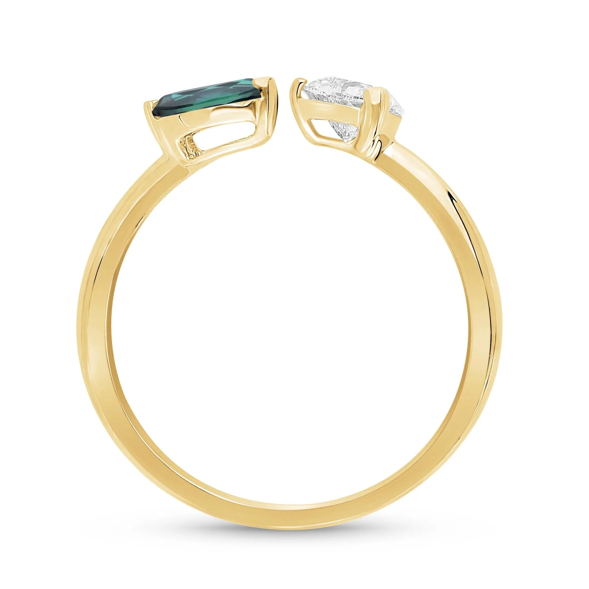 Emerald Marquise and Diamond Heart Open Ring - YG