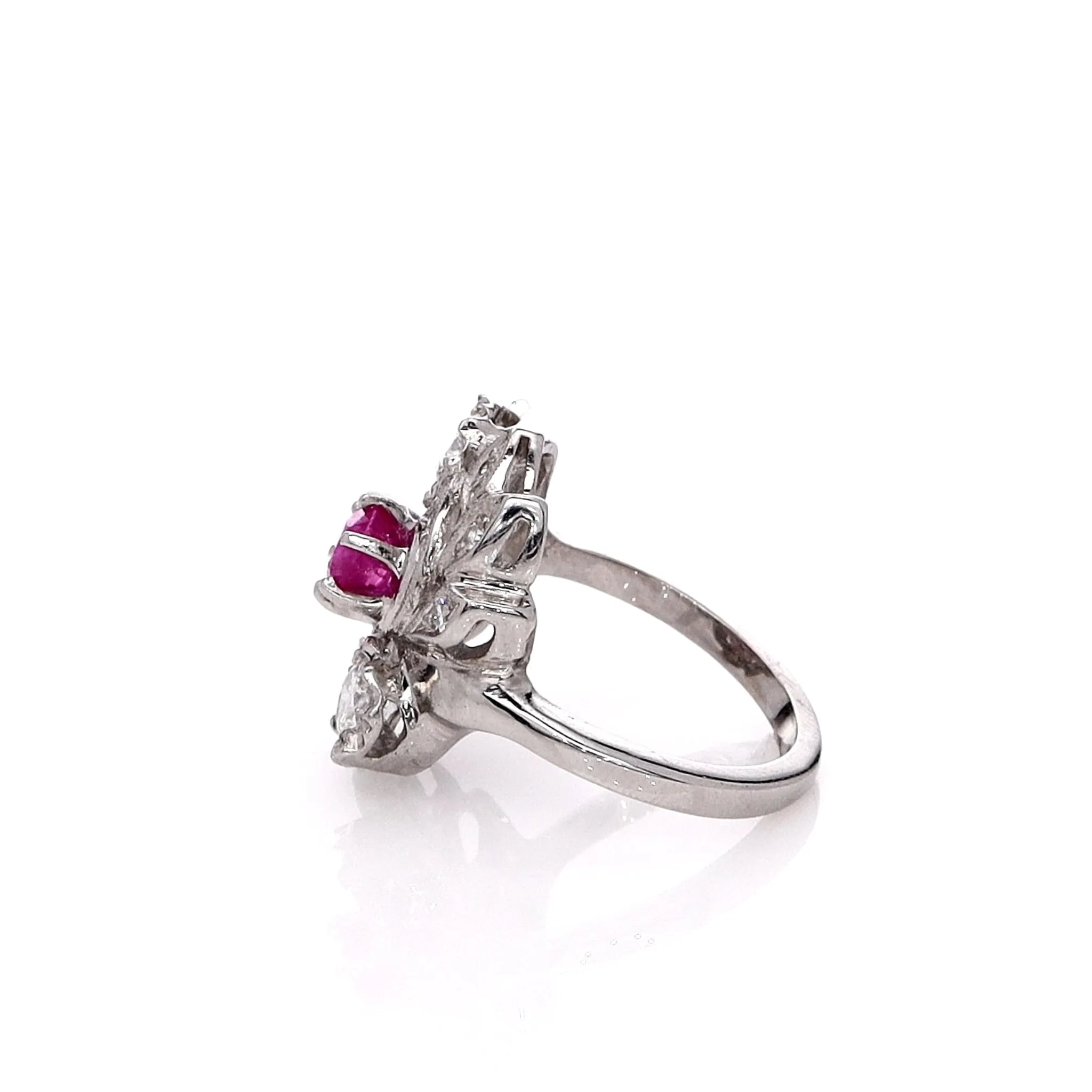 Estate 14 Karat White Gold Ruby & Diamond Cocktail Ring