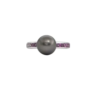 Estate Mikimoto Elements of Fire Collection Tahitian Pearl and Sapphire Gold Ring
