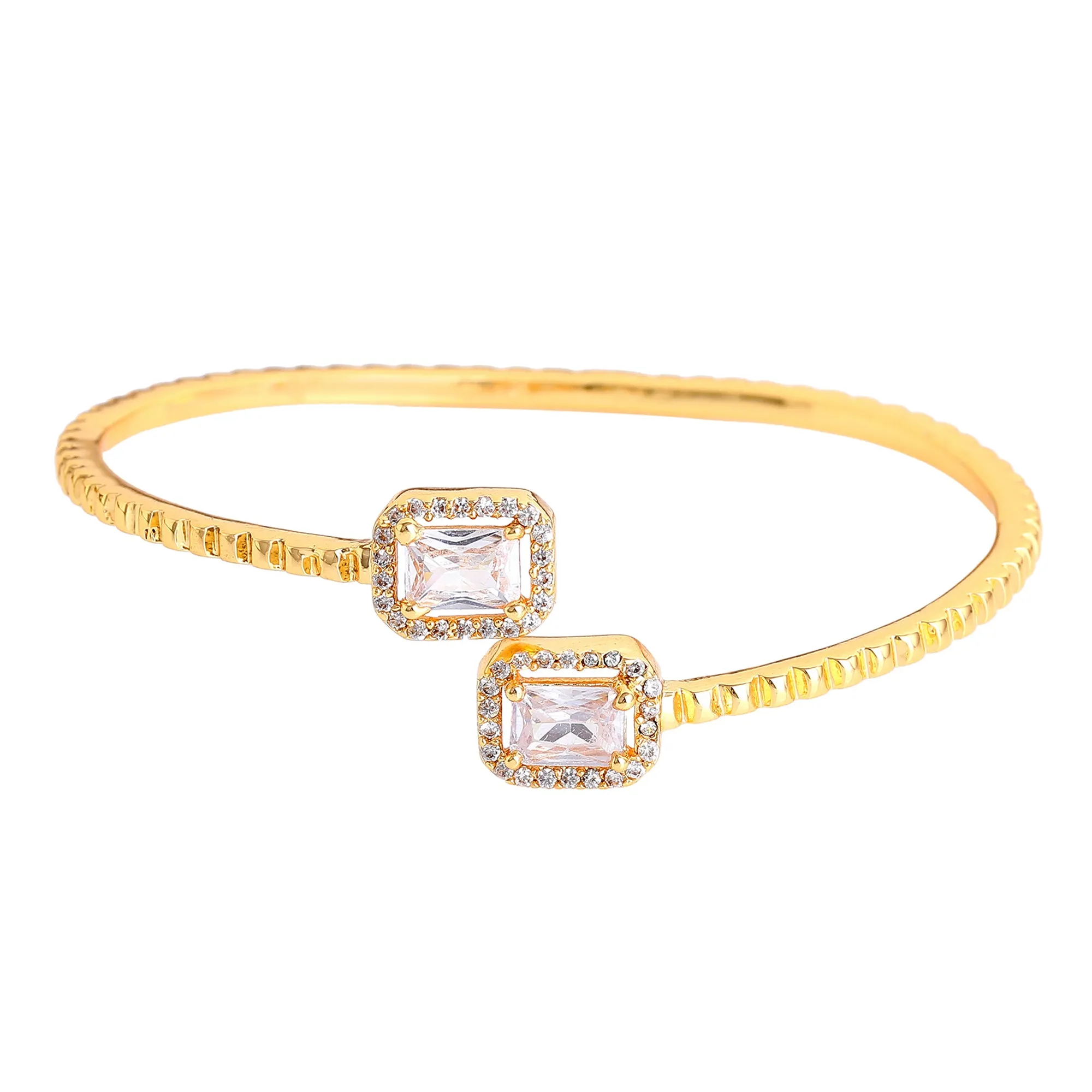 Estele Gold Plated Contemporary Square Designer Lightweight Kada Bracelet with White Radiant American Diamonds for Women