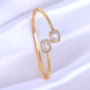 Estele Gold Plated Contemporary Square Designer Lightweight Kada Bracelet with White Radiant American Diamonds for Women