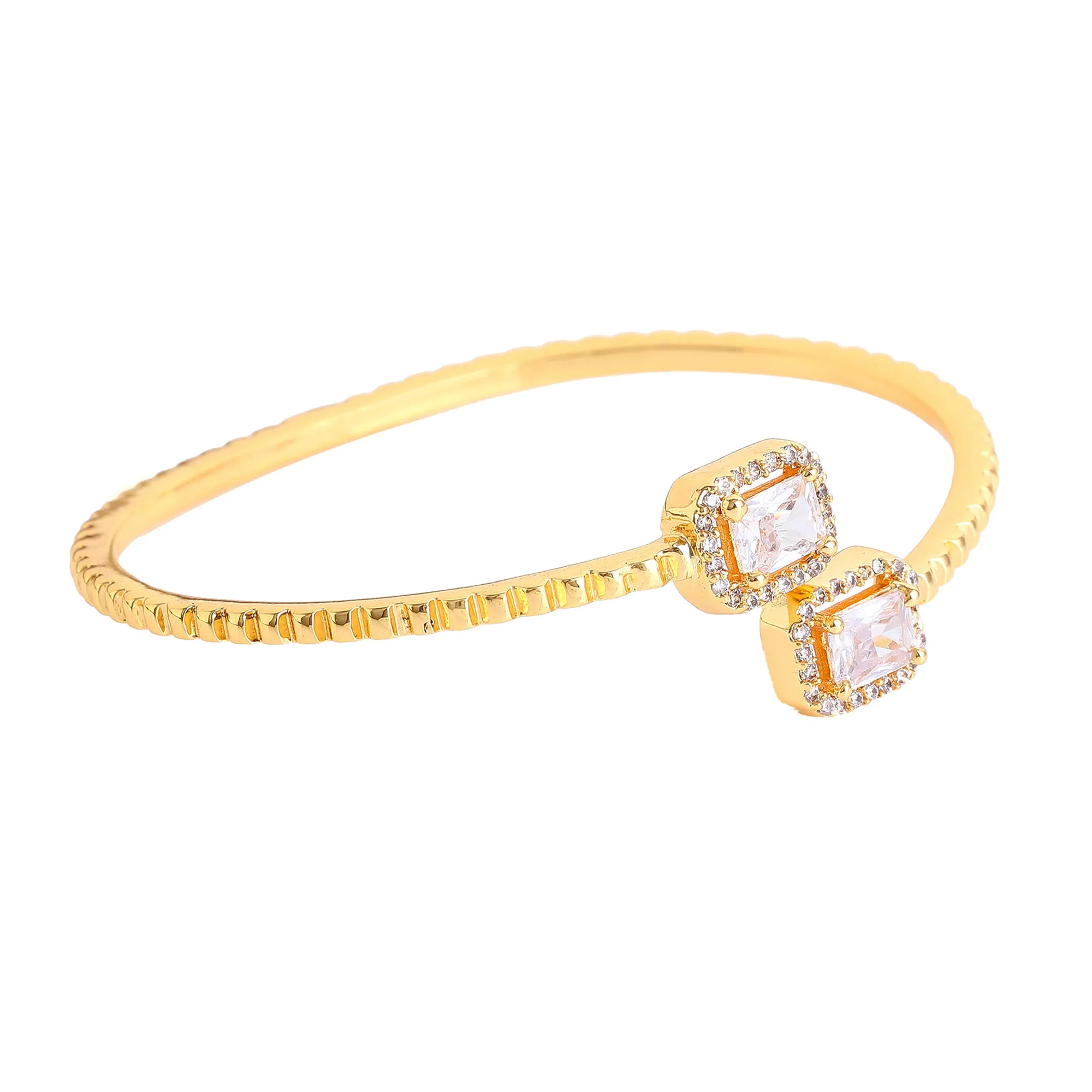 Estele Gold Plated Contemporary Square Designer Lightweight Kada Bracelet with White Radiant American Diamonds for Women