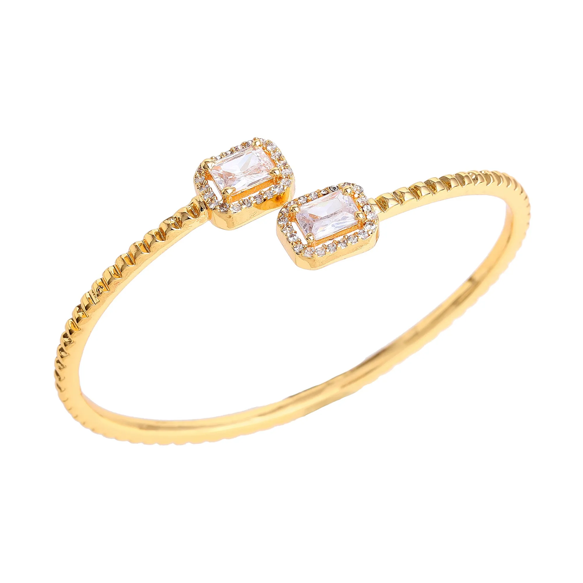 Estele Gold Plated Contemporary Square Designer Lightweight Kada Bracelet with White Radiant American Diamonds for Women