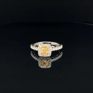 Fancy Yellow & White Diamond Radiant Halo Ring in 18k Two Tone Gold - (#117-JR0894GH-01)