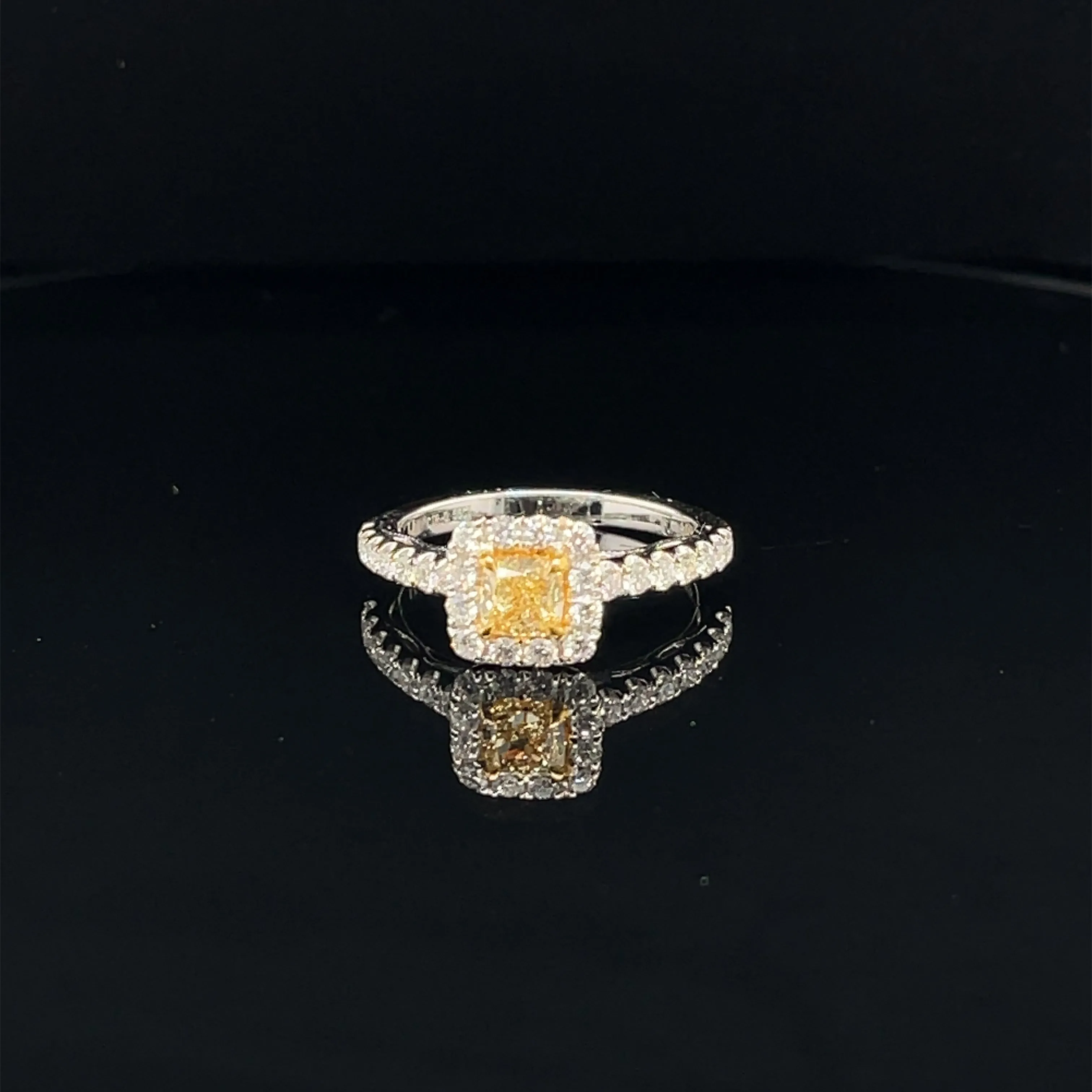 Fancy Yellow & White Diamond Radiant Halo Ring in 18k Two Tone Gold - (#117-JR0894GH-01)