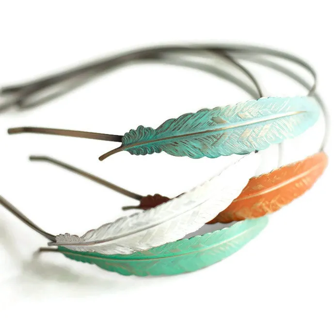 Feather Quill Headband - Hand Painted Antique Bronze