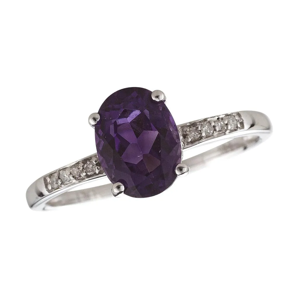 February Birthstone Rings: 14K White Gold Diamond And Amethyst Ring