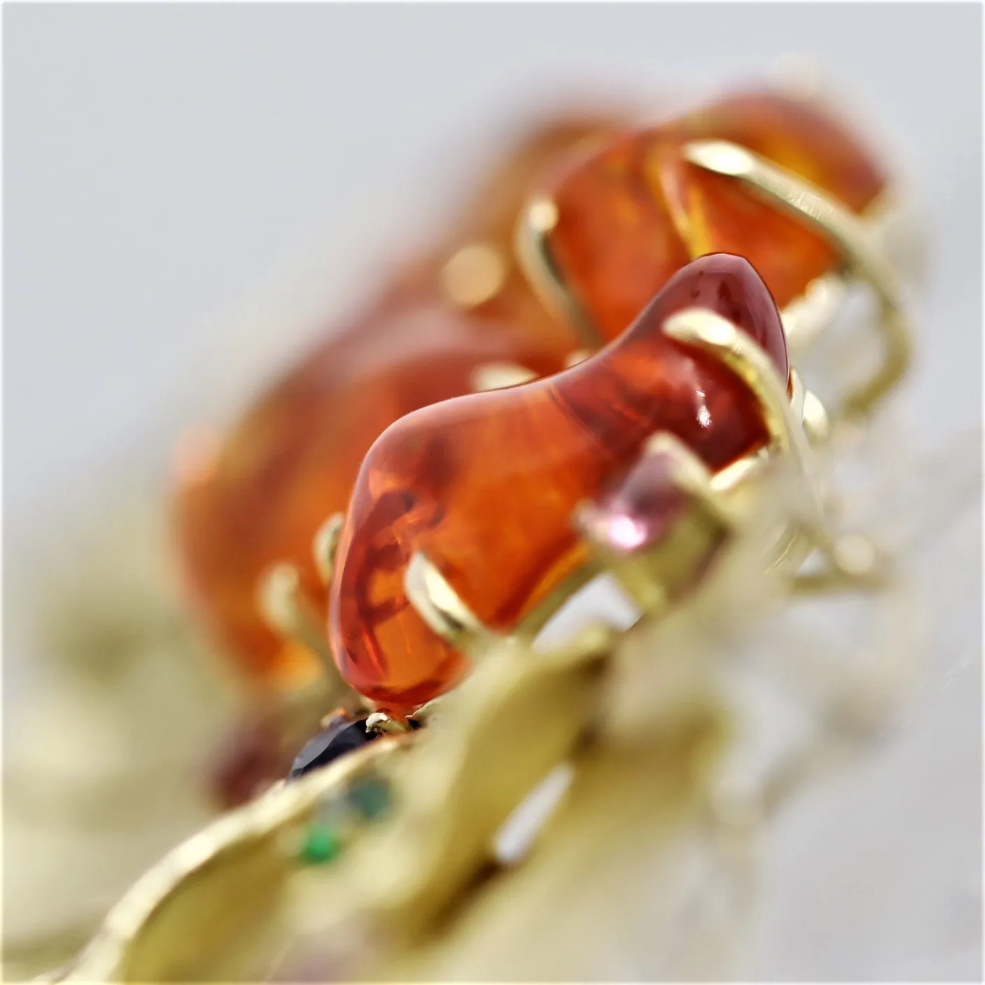 Fire Opal Multi-Color Sapphire Gold Sunrise Brooch