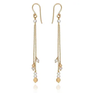 Frosted Long Chain Earrings - 18k Gold White freshwater pearls