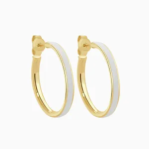 Gold & White Enamel Open Hoops