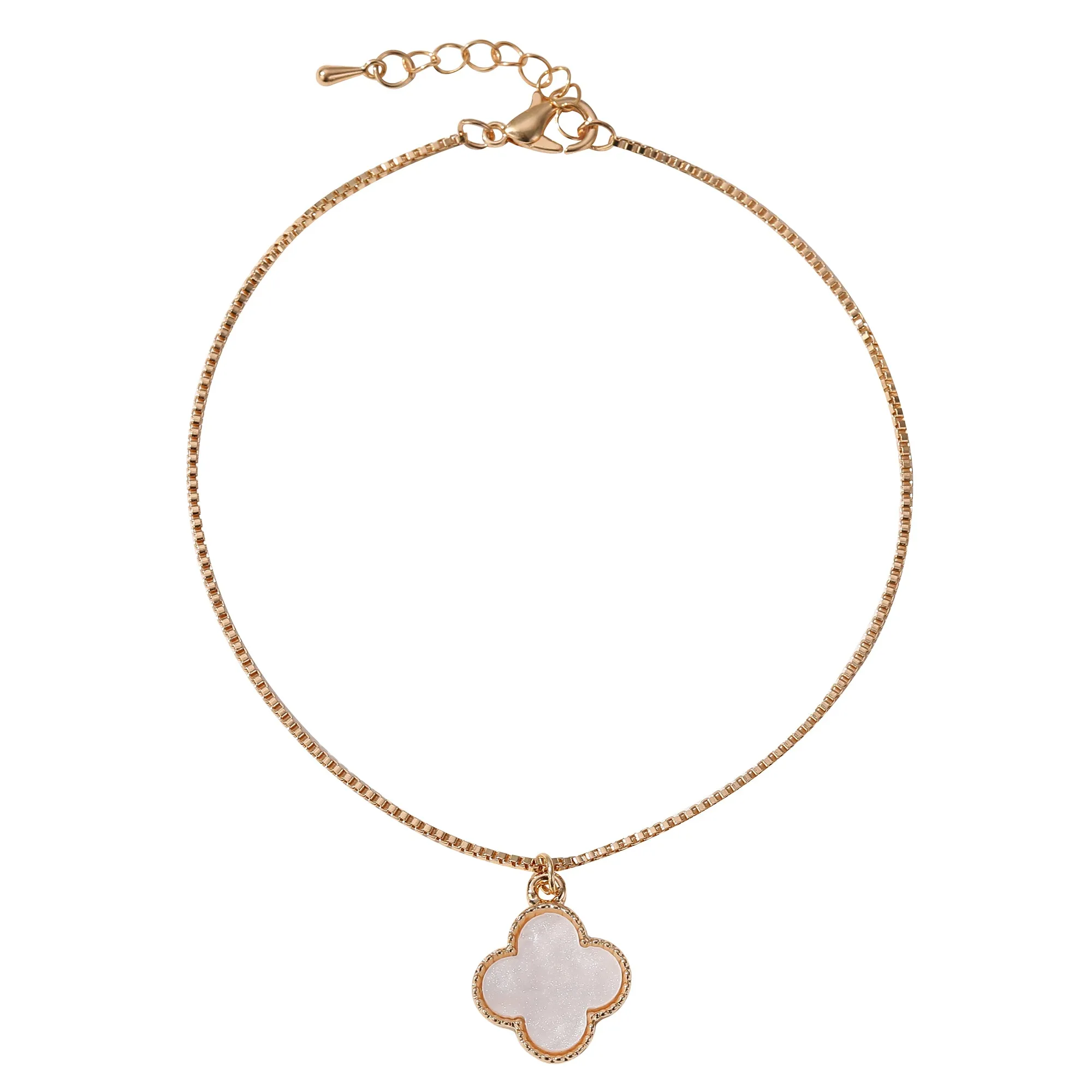 Gold Anklet with Pearlized Clover Charms - Elegant & Charming Jewelry for Women in Pastel Purple, Mint, Pink & White - Perfect for Everyday Wear or Special Occasions