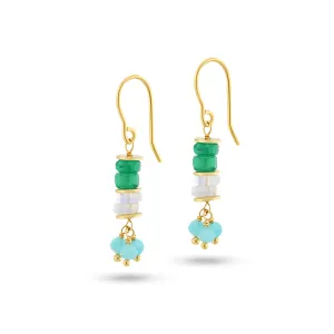 Gold earrings 18k yellow gold assembled with Moonstone, green Onyx and Amazonite