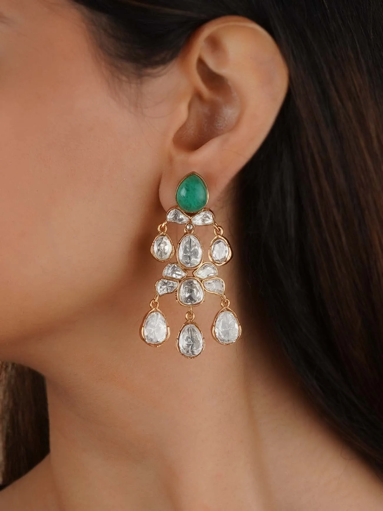Gold Plated Faux Polki Earrings - PK-E83
