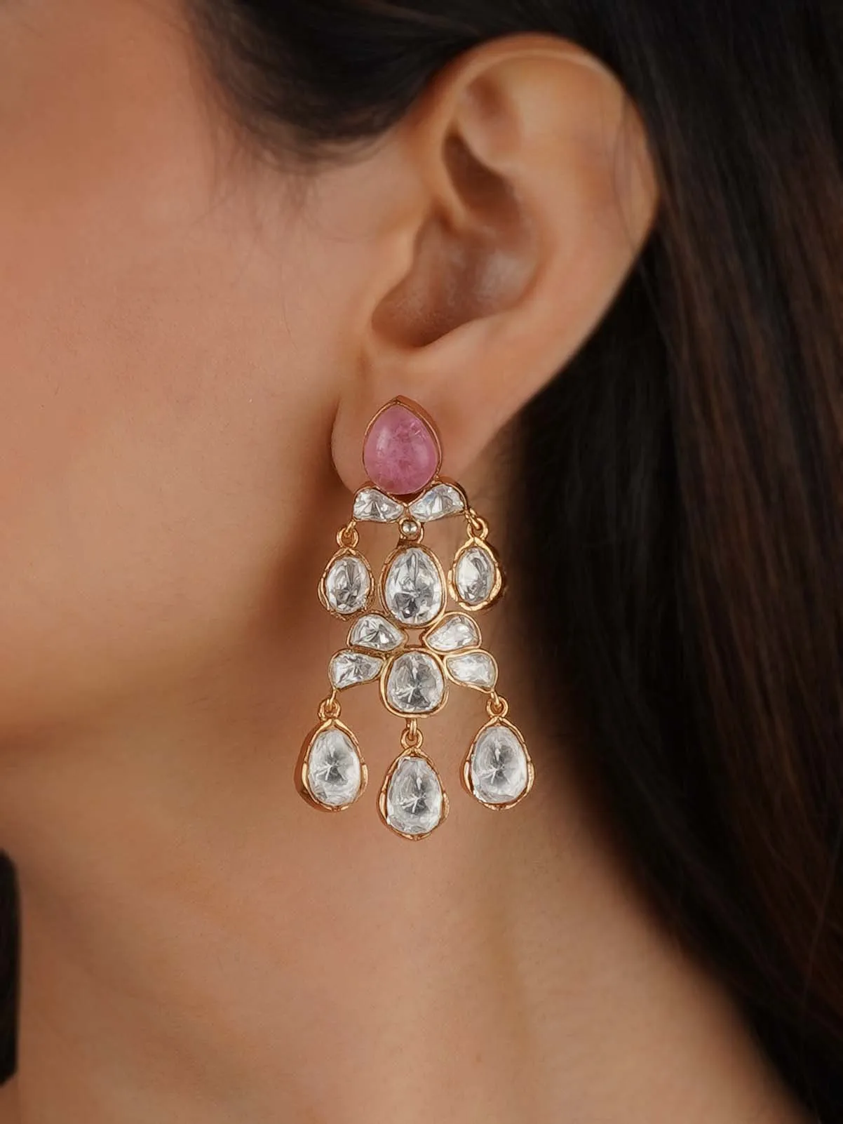 Gold Plated Faux Polki Earrings - PK-E83