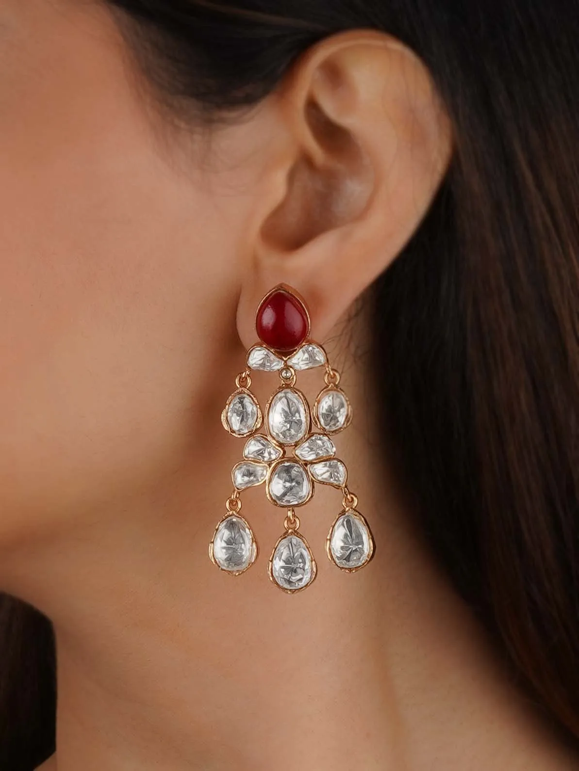 Gold Plated Faux Polki Earrings - PK-E83
