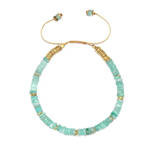 Gold-plated pearl bracelet 18k yellow gold assembled with amazonite