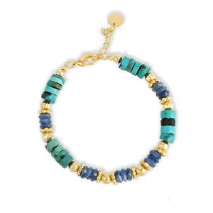 Gold-plated pearl bracelet 18k yellow gold assembled with turquoise and kyanite
