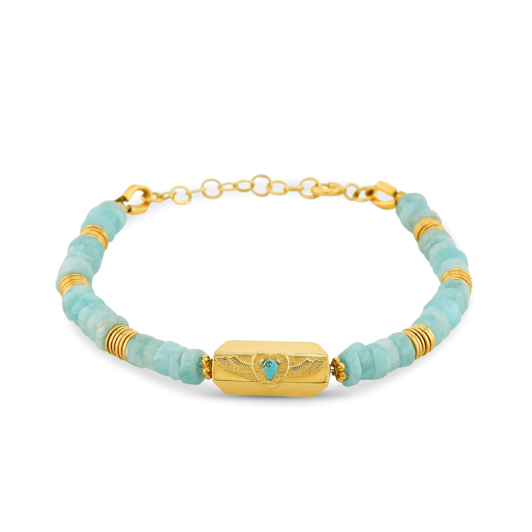 Gold-plated pearl bracelet in 18k yellow gold, assembled with Amazonite and Turquoise