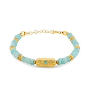 Gold-plated pearl bracelet in 18k yellow gold, assembled with Amazonite and Turquoise