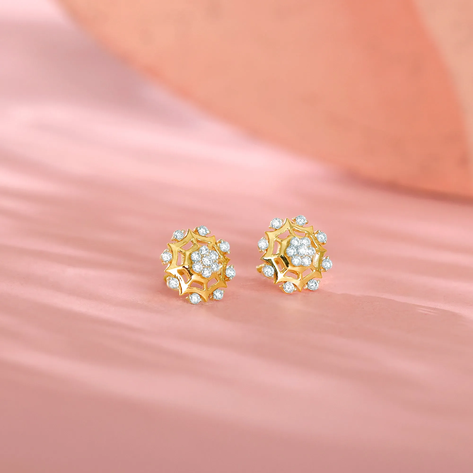 Gold Sparkling Dahlia Diamond Earrings
