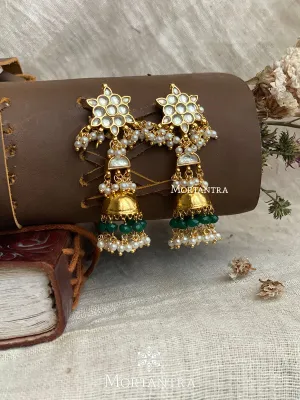 Green Color Gold Plated Jadau Kundan Earrings - ME989YB