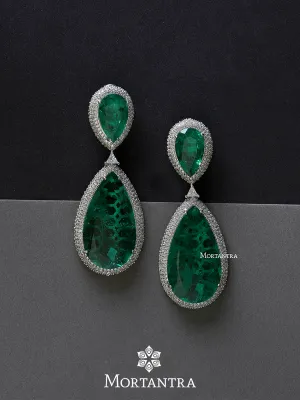 Green Color Silver Plated Faux Diamond Earrings - CZEAR457GR