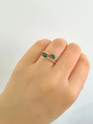 Green Drops Ring - 925 Sterling Silver, Rose Gold Plated