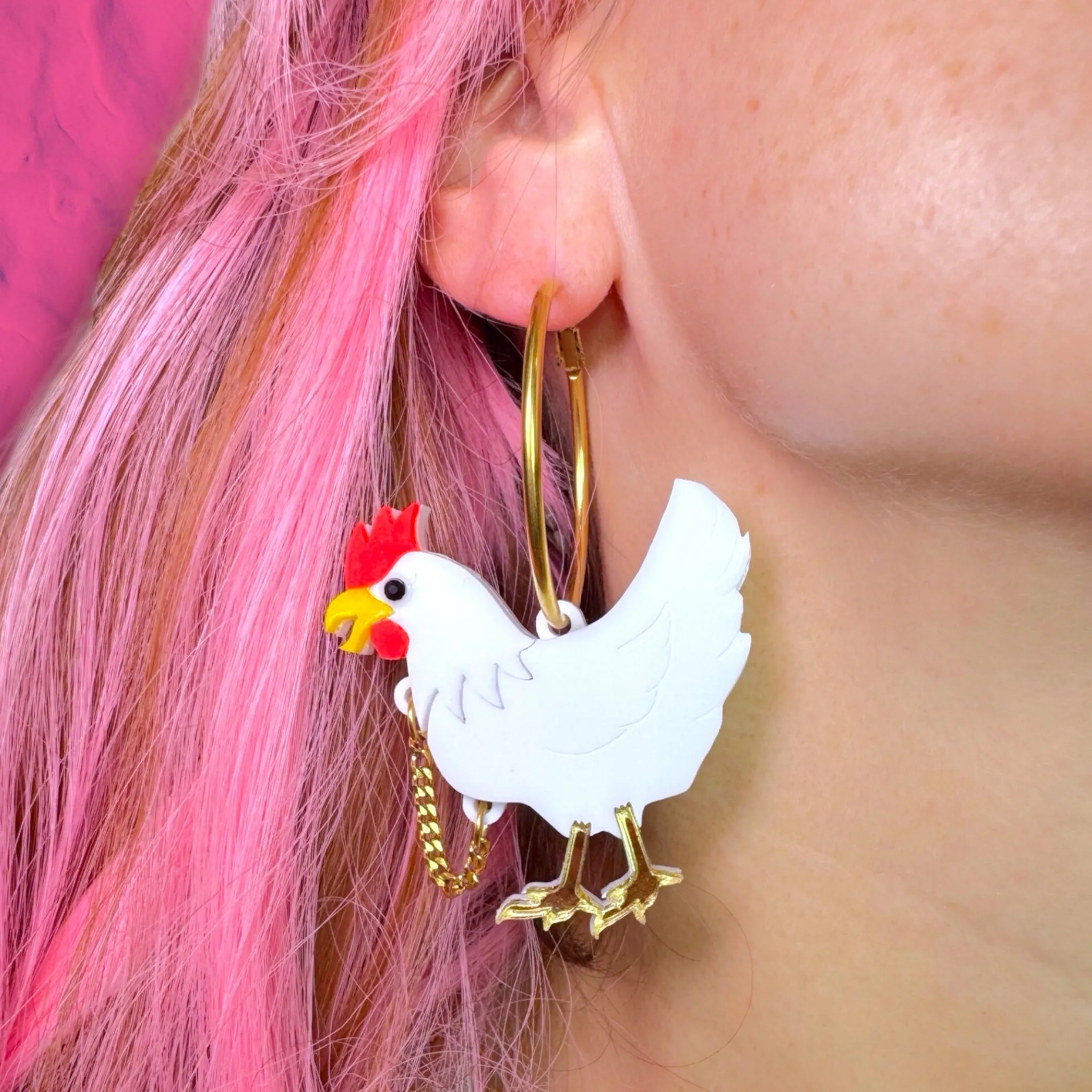 Headless Chicken Hoop Statement Earrings