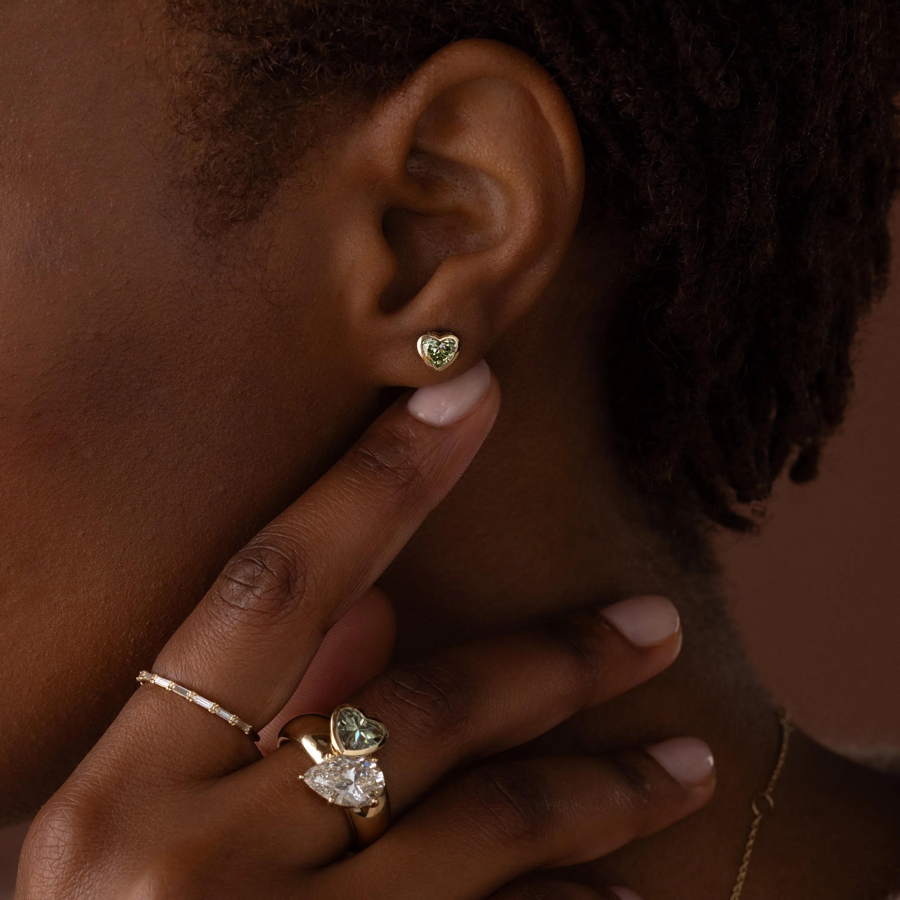 Heart to Heart Bezel Studs, 1.6ctw. Lab-Grown Green Diamonds