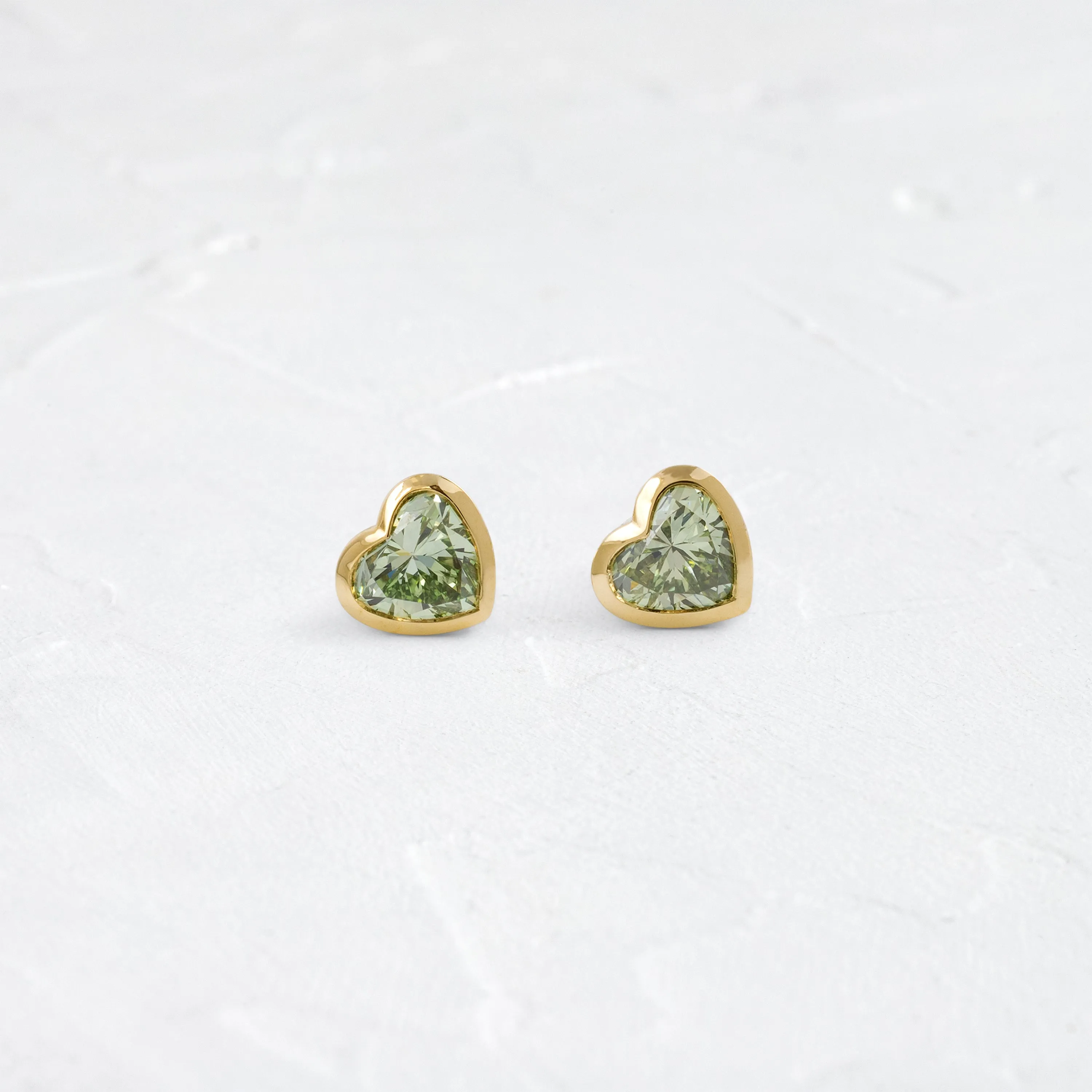 Heart to Heart Bezel Studs, 1.6ctw. Lab-Grown Green Diamonds