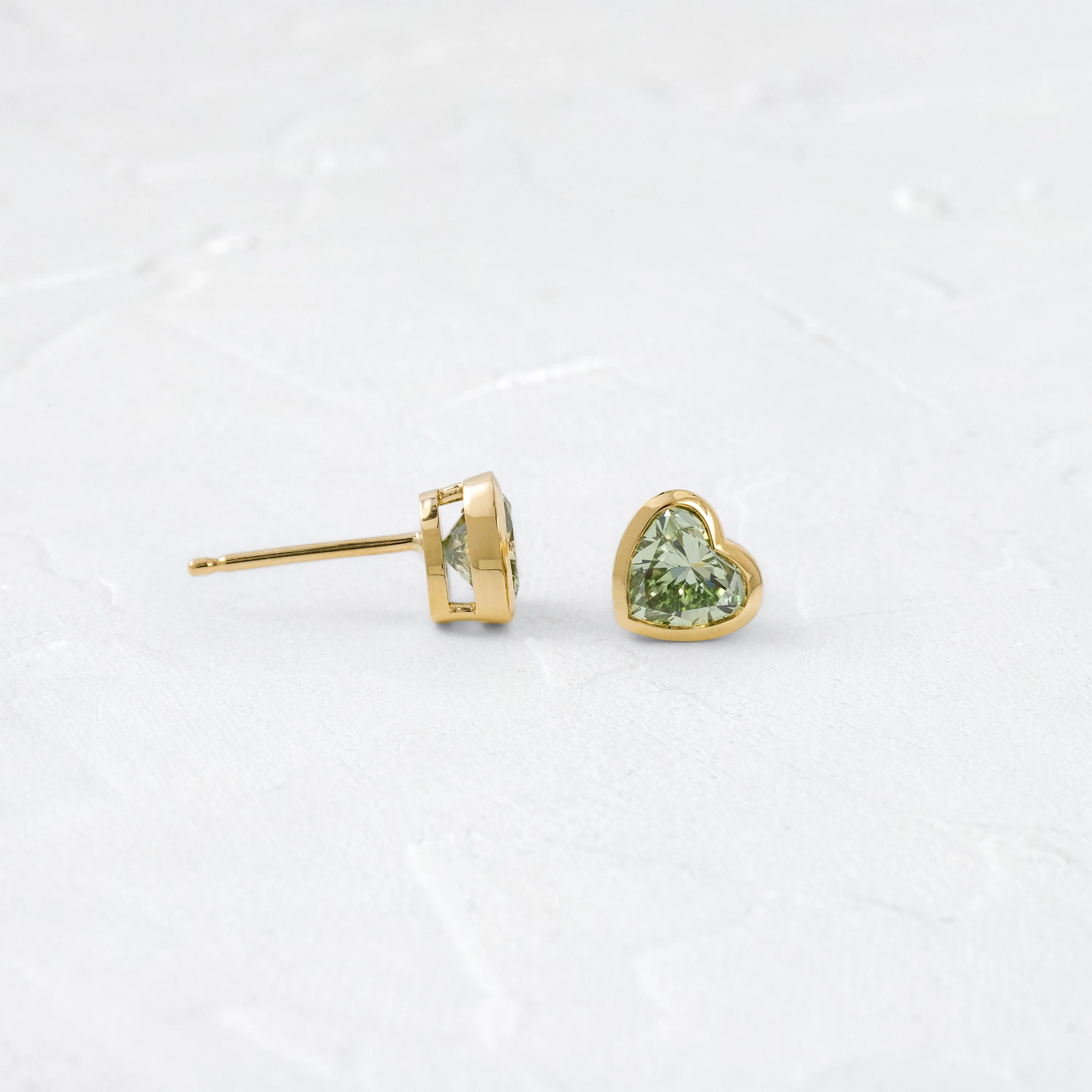 Heart to Heart Bezel Studs, 1.6ctw. Lab-Grown Green Diamonds