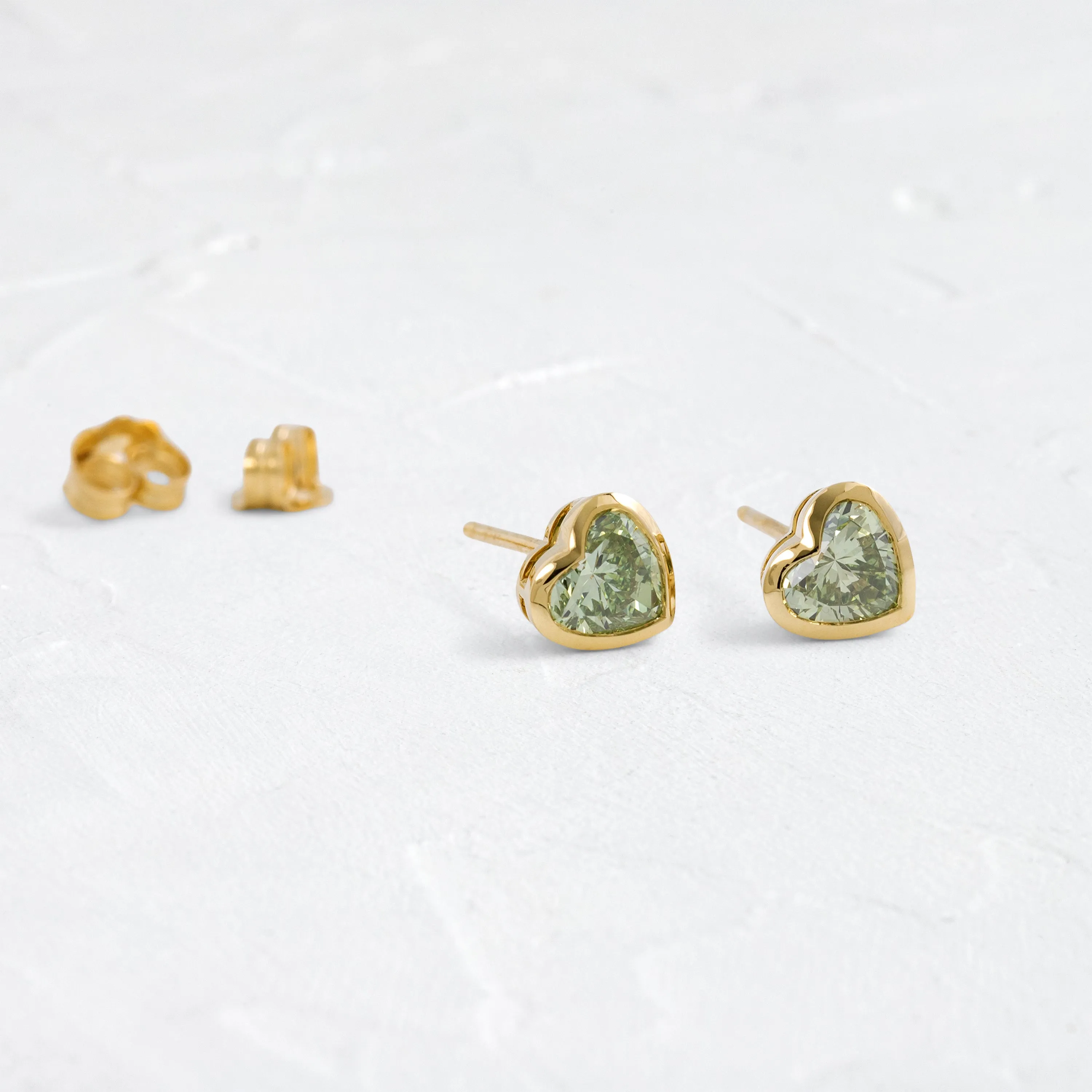 Heart to Heart Bezel Studs, 1.6ctw. Lab-Grown Green Diamonds