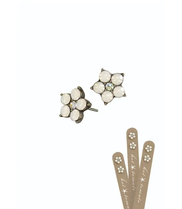 Hot Tomato Five Petal Floral Stud Earrings