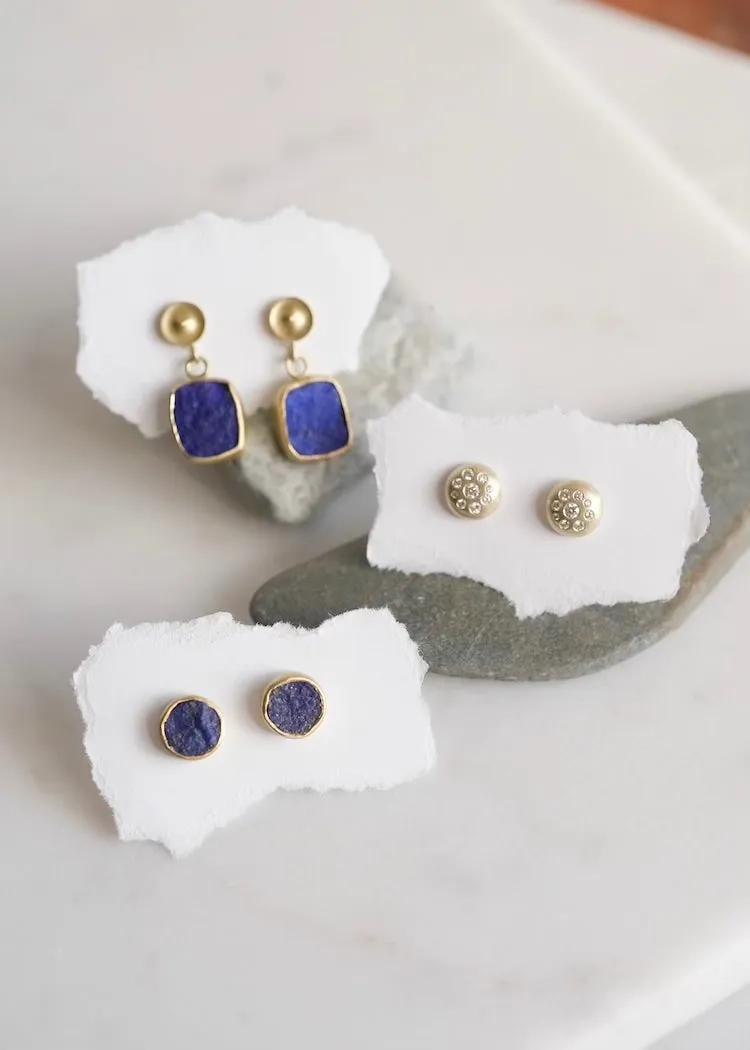 Judi Powers | Lapis Lazuli Natural Surface Rectangle Temple Drop Earrings