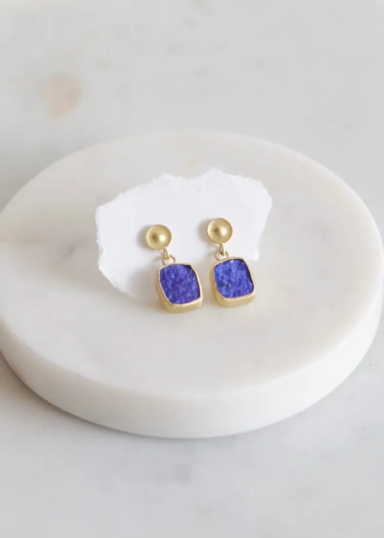 Judi Powers | Lapis Lazuli Natural Surface Rectangle Temple Drop Earrings